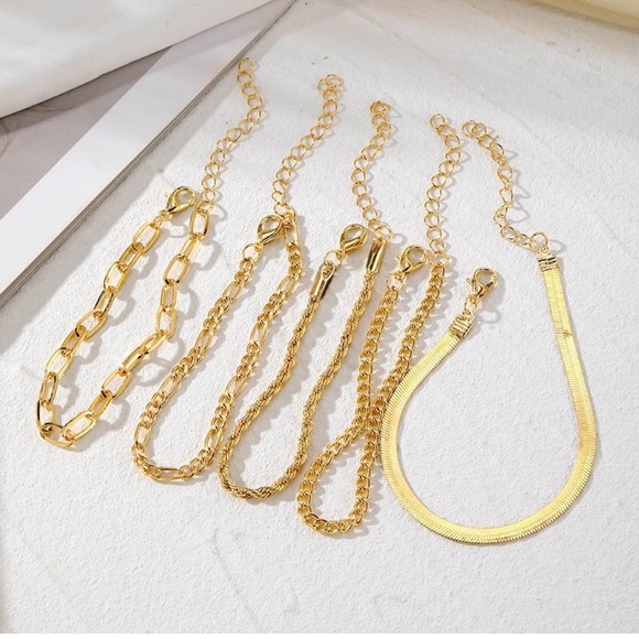 5 Pcs Stackable Paperclip Link Herringbone Figaro Rope Cuban Chain Bracelets Set - Picture 6 of 14